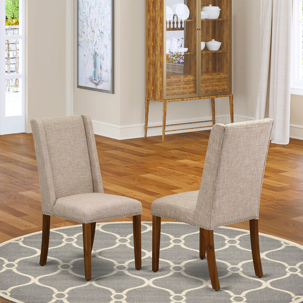 East West Furniture FLP8T04 Florence Parson Dining Room Chairs - Nailhead Trim Light Tan Linen Fabric Upholstered Chairs