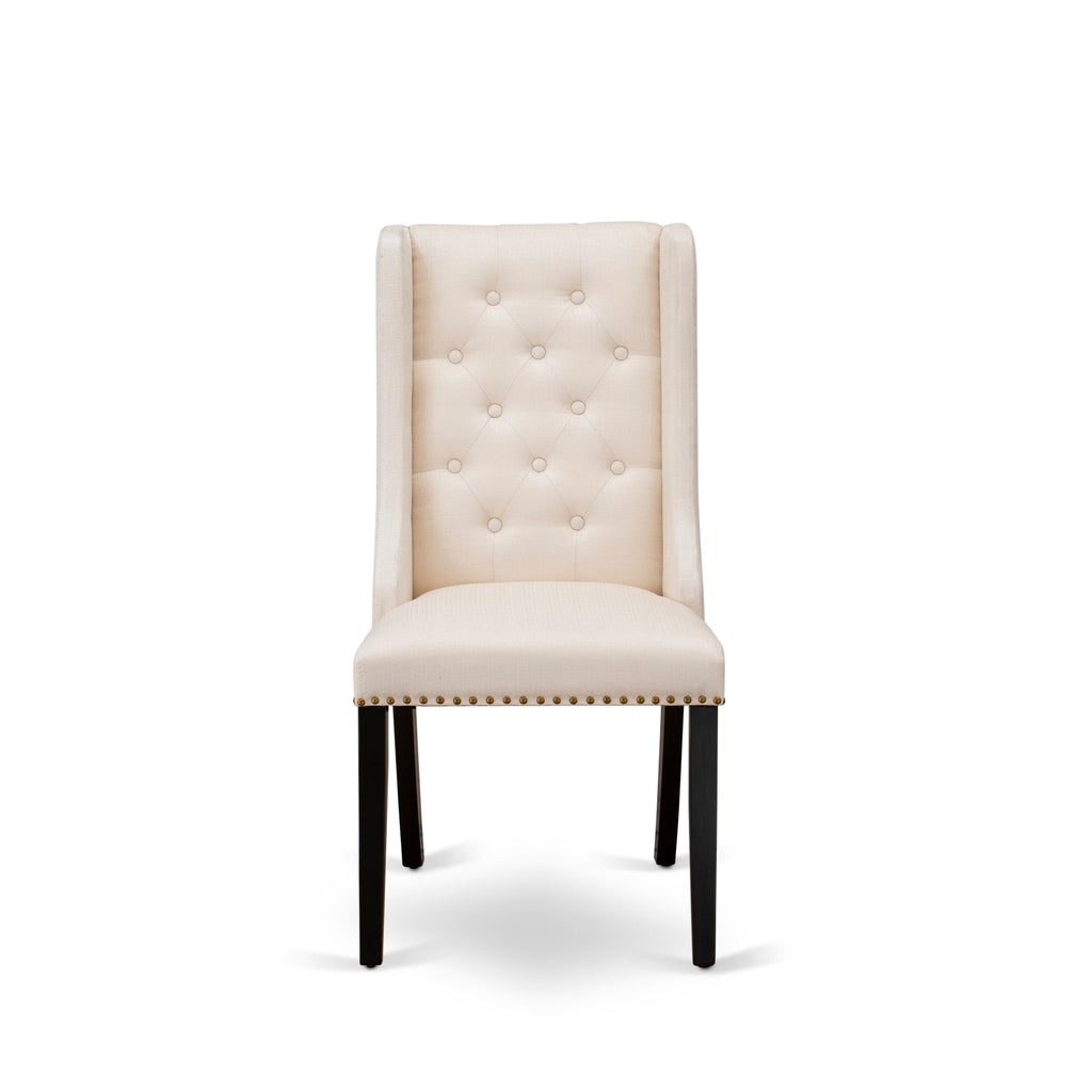 East West Furniture FOP1T01 Forney Parson Dining Chairs - Button Tufted Nailhead Trim Cream Linen Fabric Padded Chairs