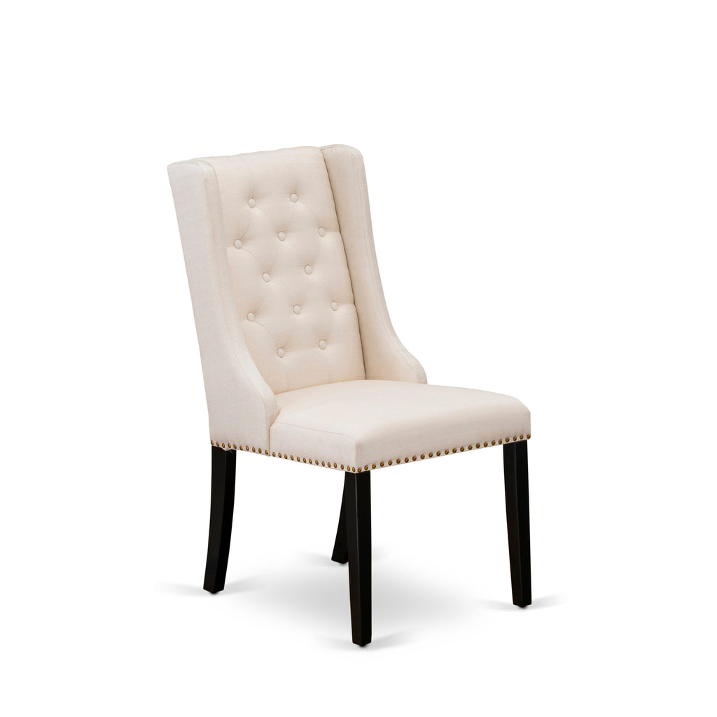 East West Furniture FOP1T01 Forney Parson Dining Chairs - Button Tufted Nailhead Trim Cream Linen Fabric Padded Chairs