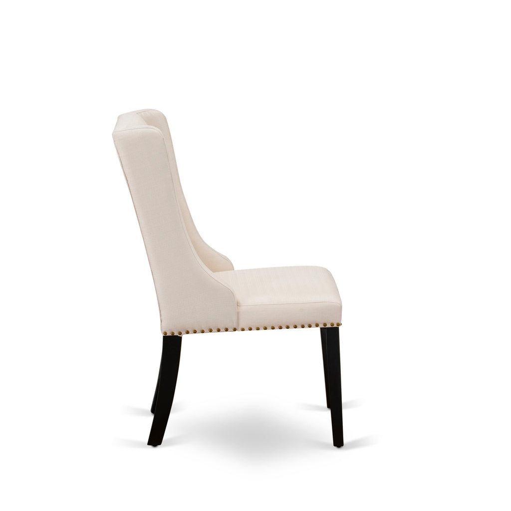 East West Furniture FOP1T01 Forney Parson Dining Chairs - Button Tufted Nailhead Trim Cream Linen Fabric Padded Chairs