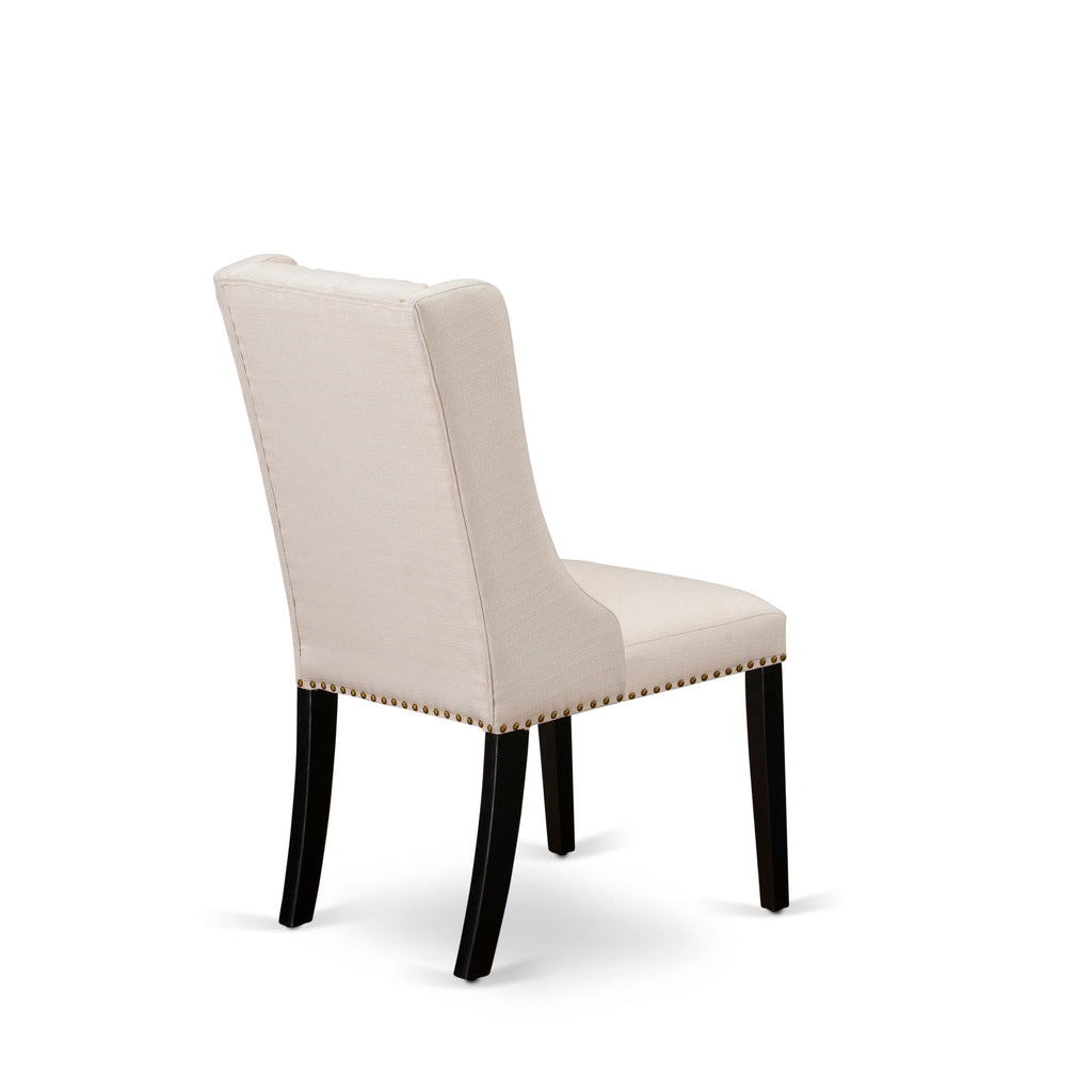 East West Furniture FOP1T01 Forney Parson Dining Chairs - Button Tufted Nailhead Trim Cream Linen Fabric Padded Chairs