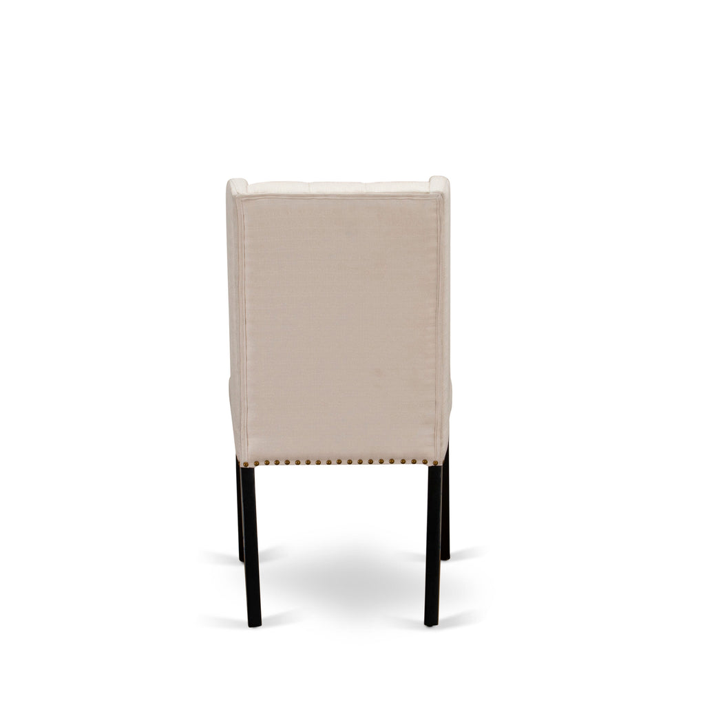 East West Furniture FOP1T01 Forney Parson Dining Chairs - Button Tufted Nailhead Trim Cream Linen Fabric Padded Chairs