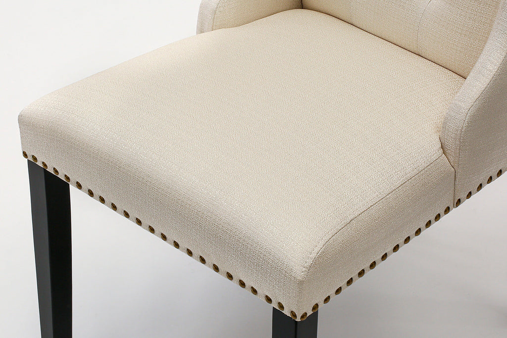 East West Furniture FOP1T01 Forney Parson Dining Chairs - Button Tufted Nailhead Trim Cream Linen Fabric Padded Chairs