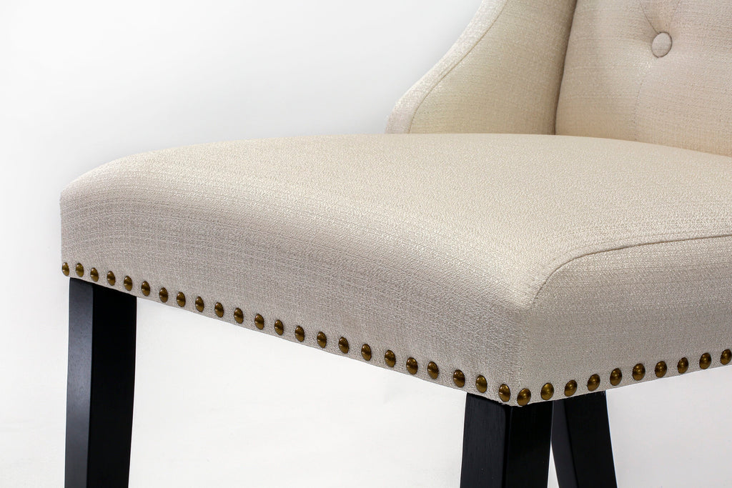 East West Furniture FOP1T01 Forney Parson Dining Chairs - Button Tufted Nailhead Trim Cream Linen Fabric Padded Chairs