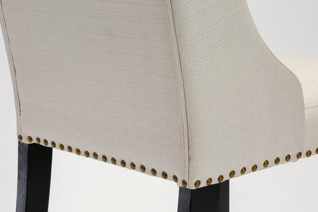 East West Furniture FOP1T01 Forney Parson Dining Chairs - Button Tufted Nailhead Trim Cream Linen Fabric Padded Chairs