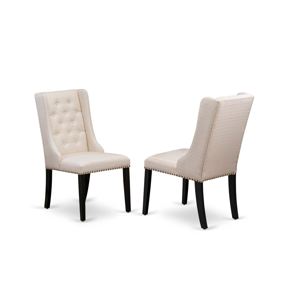 East West Furniture FOP1T01 Forney Parson Dining Chairs - Button Tufted Nailhead Trim Cream Linen Fabric Padded Chairs