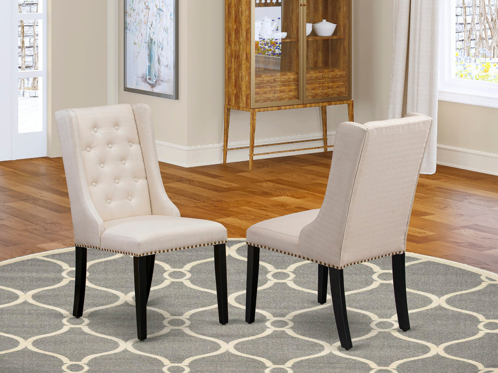 East West Furniture FOP1T01 Forney Parson Dining Chairs - Button Tufted Nailhead Trim Cream Linen Fabric Padded Chairs