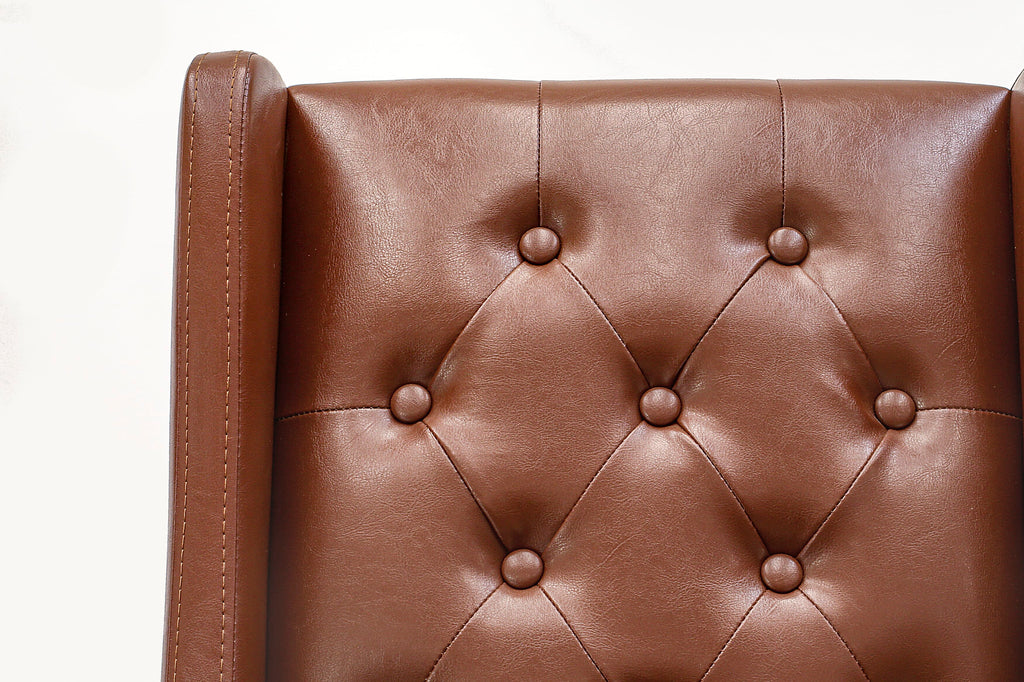 East West Furniture FOP3T46 Forney Parsons Dining Chairs - Button Tufted Nailhead Trim Brown Faux Faux Leather Upholstered Chairs