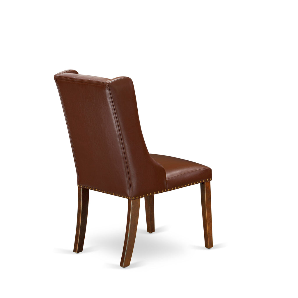 East West Furniture FOP3T46 Forney Parsons Dining Chairs - Button Tufted Nailhead Trim Brown Faux Faux Leather Upholstered Chairs