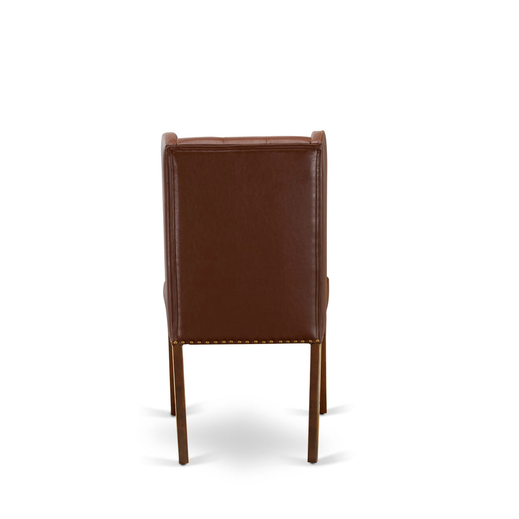 East West Furniture FOP3T46 Forney Parsons Dining Chairs - Button Tufted Nailhead Trim Brown Faux Faux Leather Upholstered Chairs
