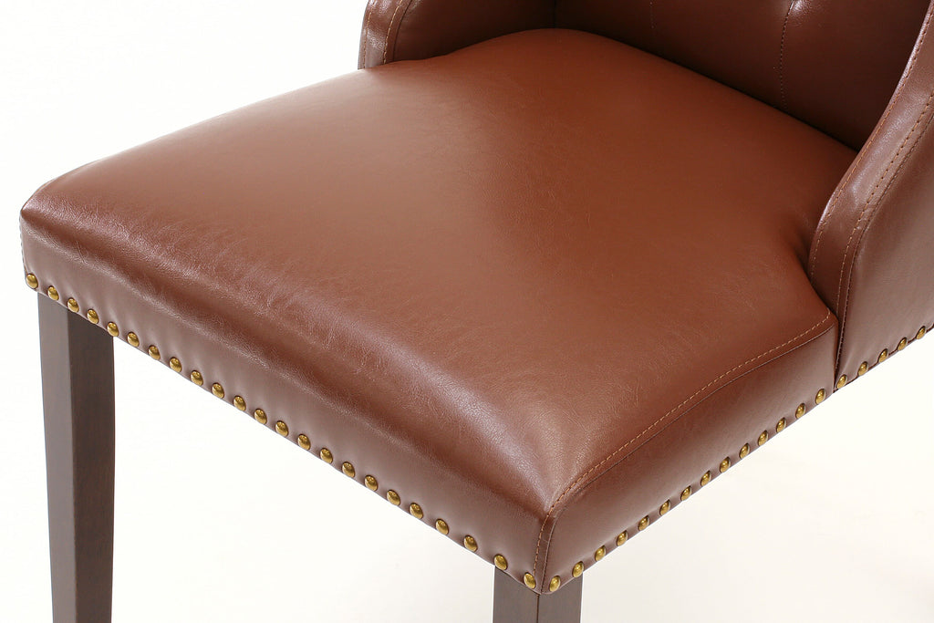 East West Furniture FOP3T46 Forney Parsons Dining Chairs - Button Tufted Nailhead Trim Brown Faux Faux Leather Upholstered Chairs