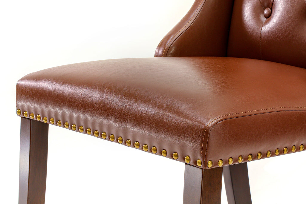 East West Furniture FOP3T46 Forney Parsons Dining Chairs - Button Tufted Nailhead Trim Brown Faux Faux Leather Upholstered Chairs