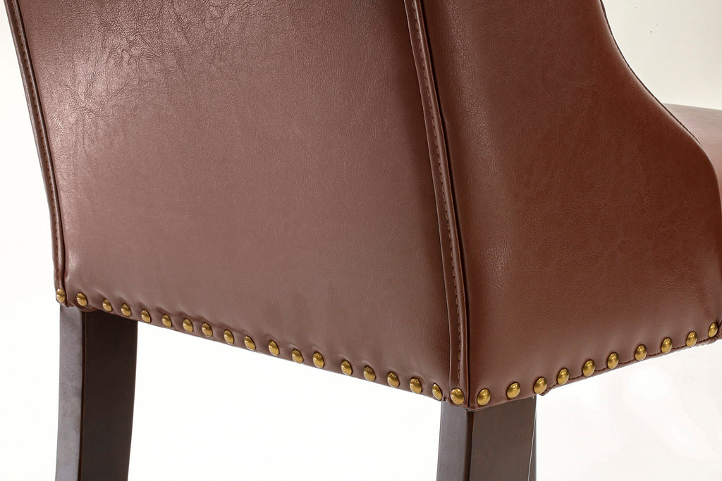East West Furniture FOP3T46 Forney Parsons Dining Chairs - Button Tufted Nailhead Trim Brown Faux Faux Leather Upholstered Chairs