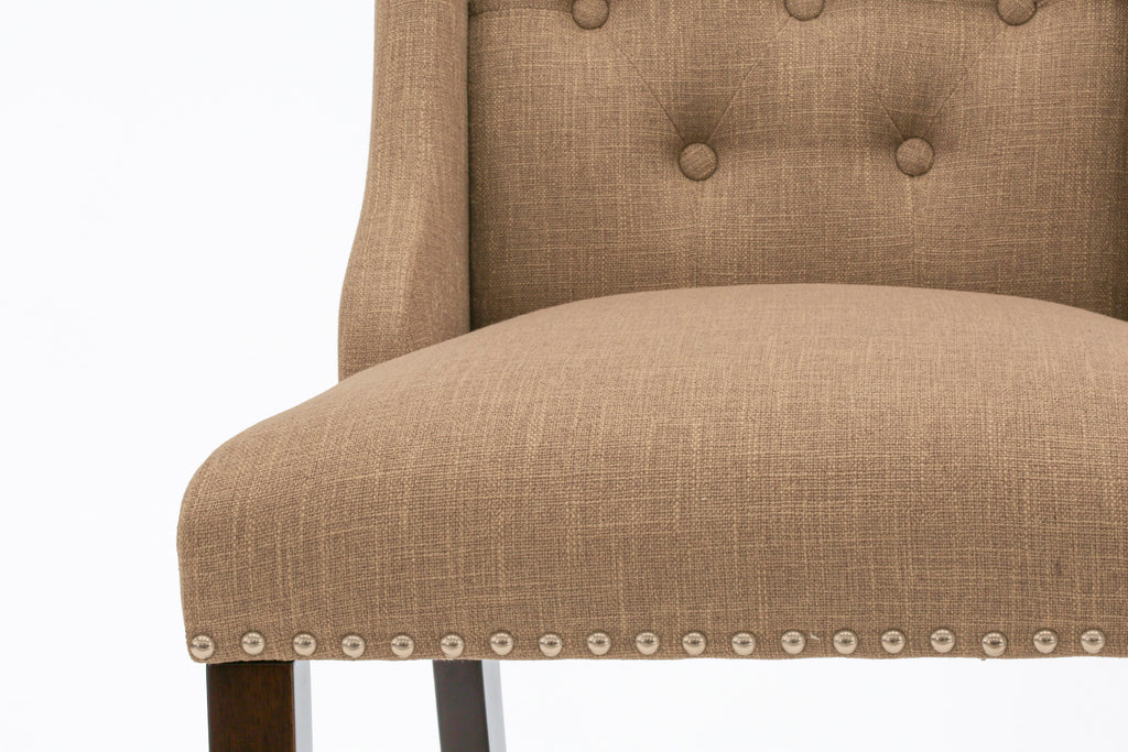 East West Furniture FOP3T47 Forney Parsons Dining Chairs - Button Tufted Nailhead Trim Light Sable Linen Fabric Upholstered Chairs