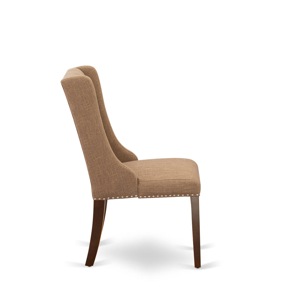 East West Furniture FOP3T47 Forney Parsons Dining Chairs - Button Tufted Nailhead Trim Light Sable Linen Fabric Upholstered Chairs