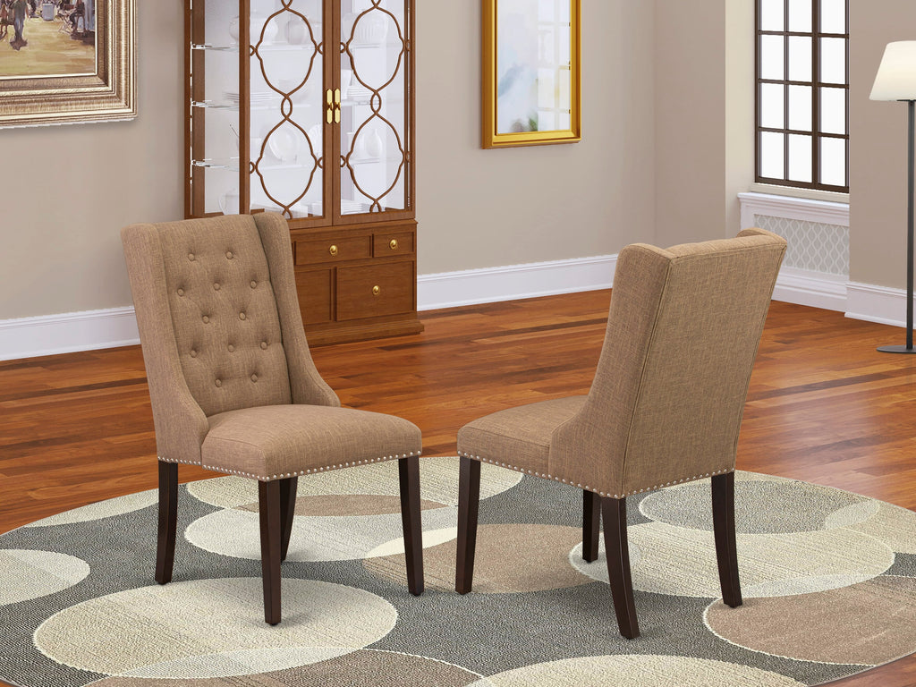 East West Furniture FOP3T47 Forney Parsons Dining Chairs - Button Tufted Nailhead Trim Light Sable Linen Fabric Upholstered Chairs