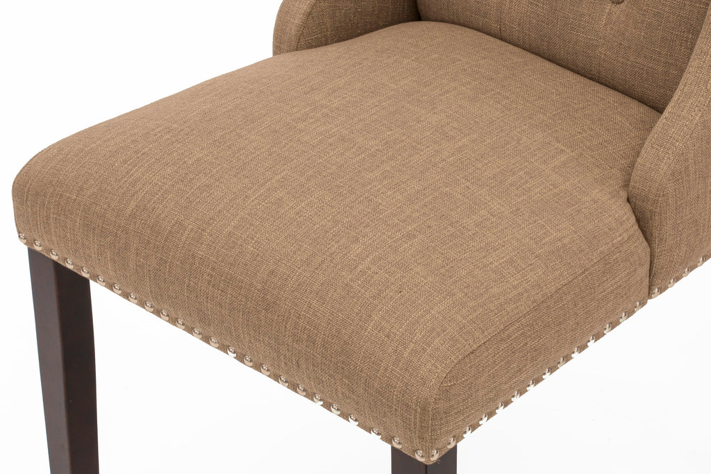 East West Furniture FOP3T47 Forney Parsons Dining Chairs - Button Tufted Nailhead Trim Light Sable Linen Fabric Upholstered Chairs