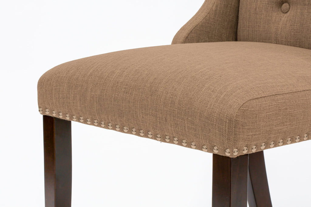 East West Furniture FOP3T47 Forney Parsons Dining Chairs - Button Tufted Nailhead Trim Light Sable Linen Fabric Upholstered Chairs