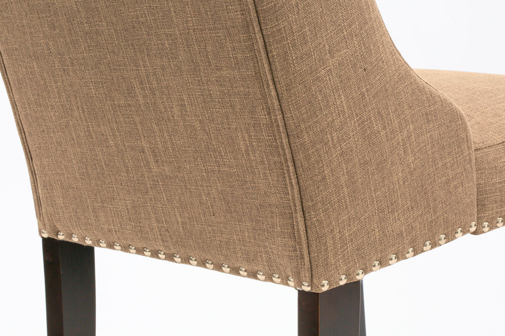 East West Furniture FOP3T47 Forney Parsons Dining Chairs - Button Tufted Nailhead Trim Light Sable Linen Fabric Upholstered Chairs