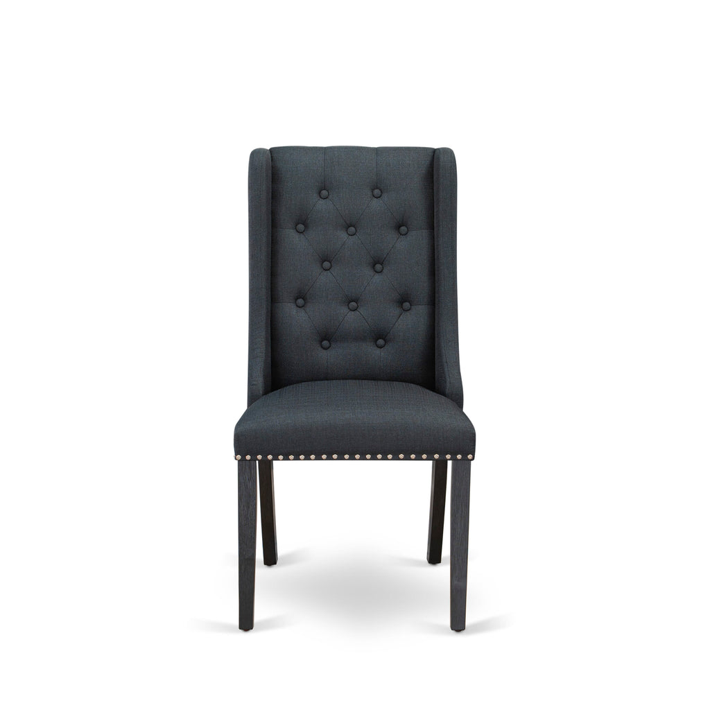 East West Furniture FOP6T24 Forney Parson Kitchen Chairs - Button Tufted Nailhead Trim Black Linen Fabric Upholstered Dining Chairs
