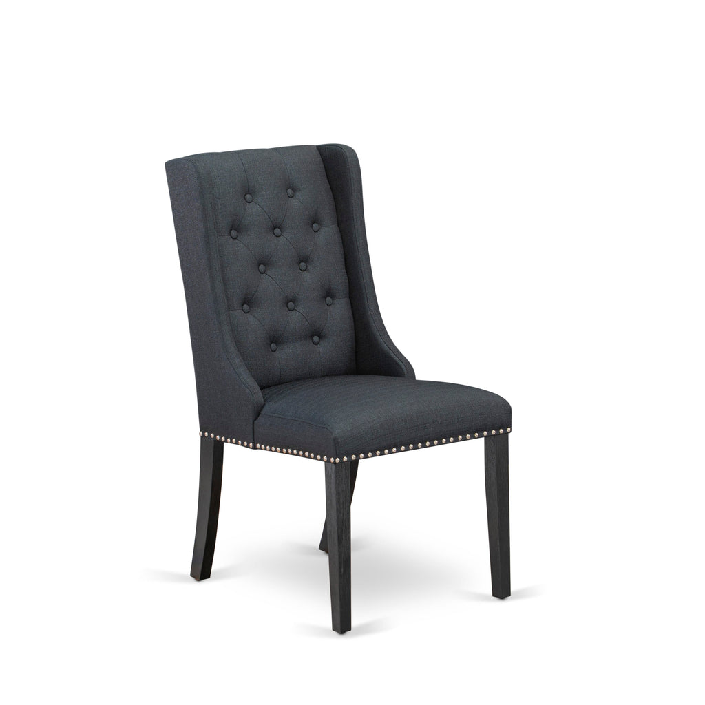 East West Furniture FOP6T24 Forney Parson Kitchen Chairs - Button Tufted Nailhead Trim Black Linen Fabric Upholstered Dining Chairs