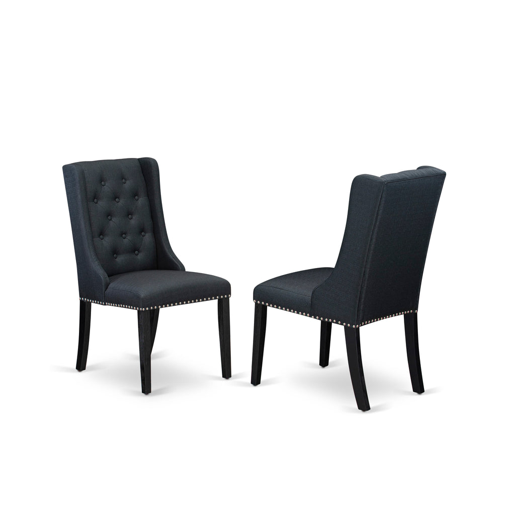 East West Furniture FOP6T24 Forney Parson Kitchen Chairs - Button Tufted Nailhead Trim Black Linen Fabric Upholstered Dining Chairs
