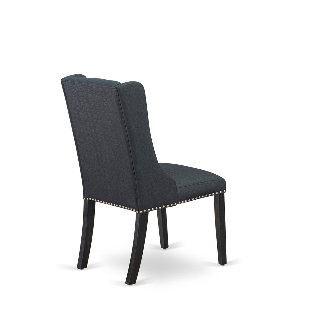 East West Furniture FOP6T24 Forney Parson Kitchen Chairs - Button Tufted Nailhead Trim Black Linen Fabric Upholstered Dining Chairs