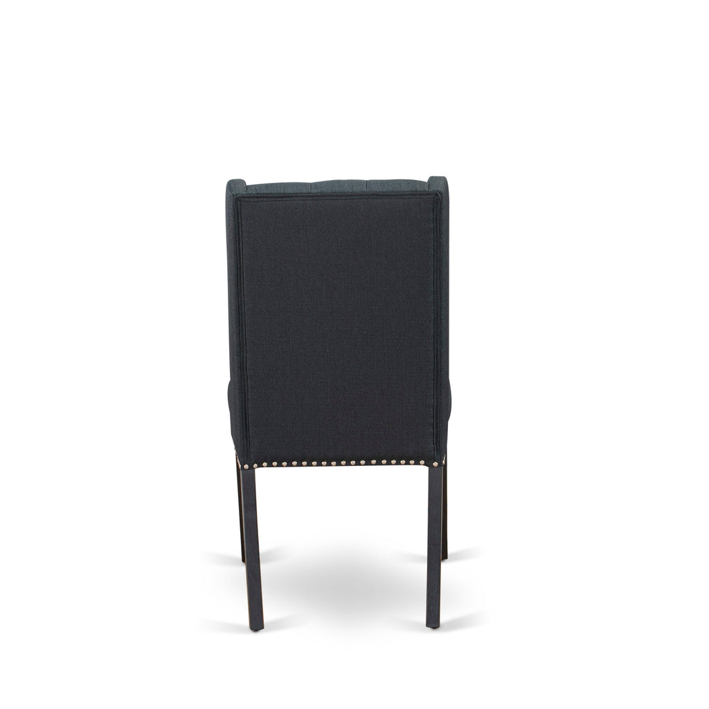 East West Furniture FOP6T24 Forney Parson Kitchen Chairs - Button Tufted Nailhead Trim Black Linen Fabric Upholstered Dining Chairs