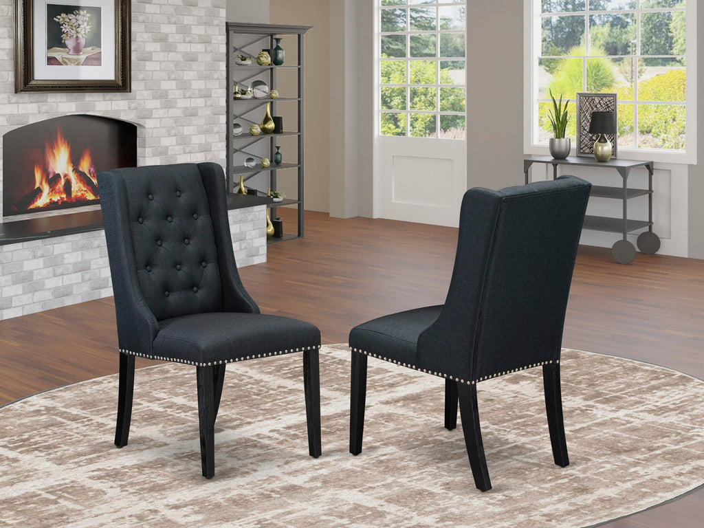 East West Furniture FOP6T24 Forney Parson Kitchen Chairs - Button Tufted Nailhead Trim Black Linen Fabric Upholstered Dining Chairs