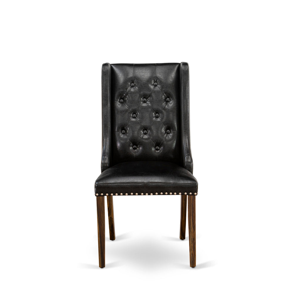 East West Furniture X777FO749-5 5 Piece Dining Table Set - 4 Black Pu faux Leather Dining Chairs Button Tufted with Nail heads and Wooden Dining Table - Distressed Jacobean Finish