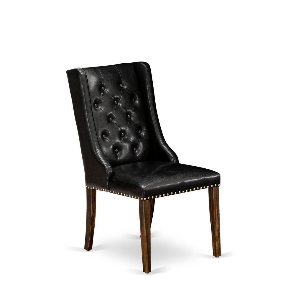 East West Furniture X777FO749-9 9-Piece Dinette Set - 8 Black Pu faux Leather Padded Chair Button Tufted with Nail heads and Rectangular Table - Distressed Jacobean Finish
