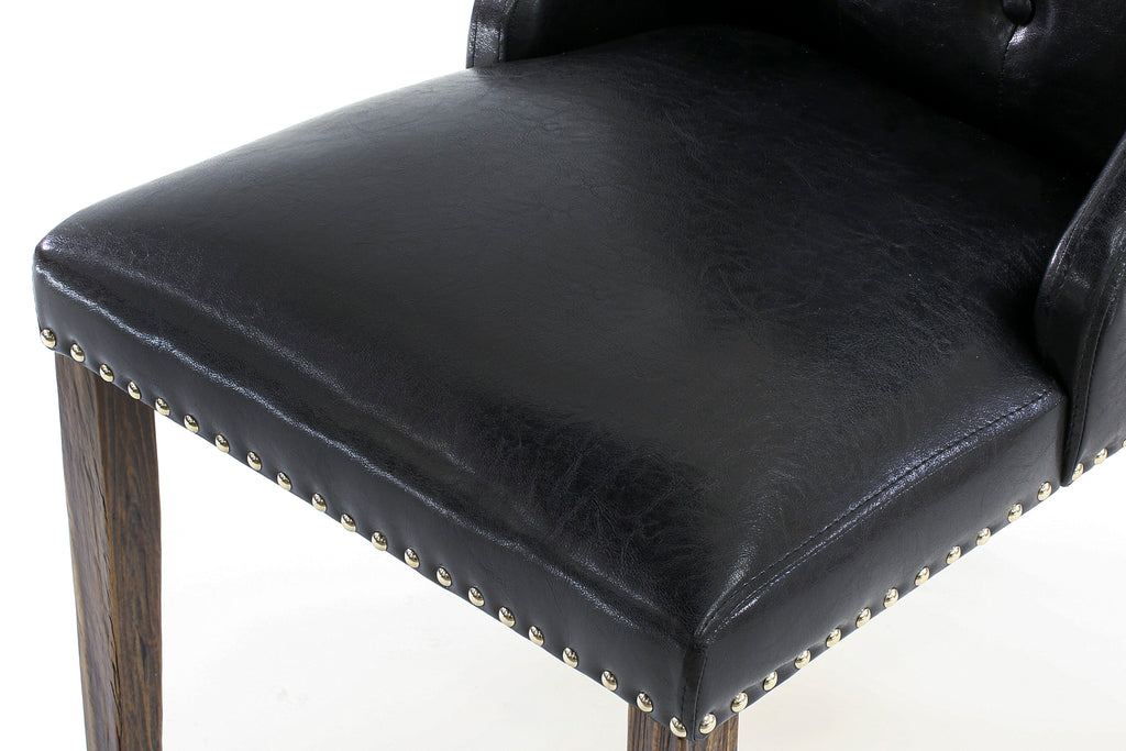 East West Furniture FOP7T49 Forney Parsons Dining Chairs - Button Tufted Nailhead Trim Black Faux Leather Padded Chairs
