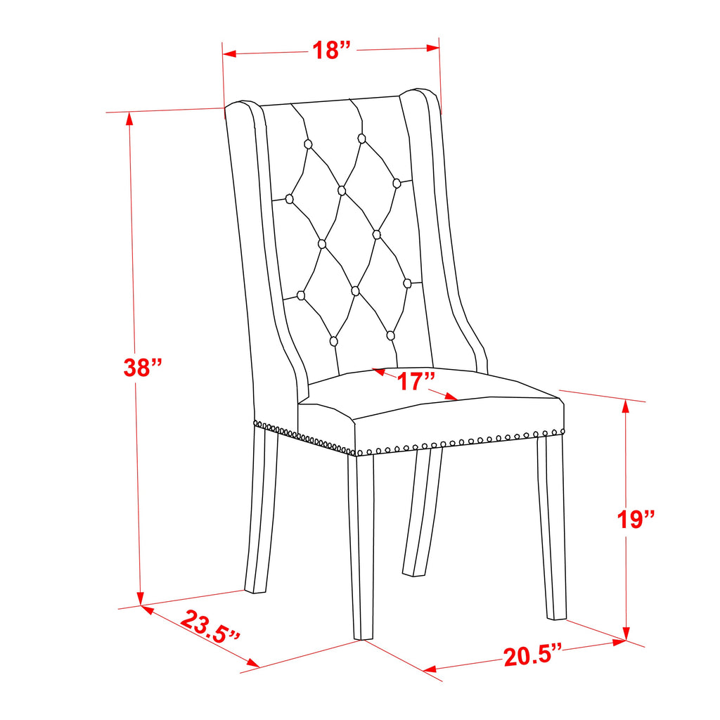 East West Furniture FOP7T49 Forney Parsons Dining Chairs - Button Tufted Nailhead Trim Black Faux Leather Padded Chairs