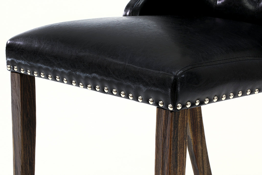 East West Furniture FOP7T49 Forney Parsons Dining Chairs - Button Tufted Nailhead Trim Black Faux Leather Padded Chairs
