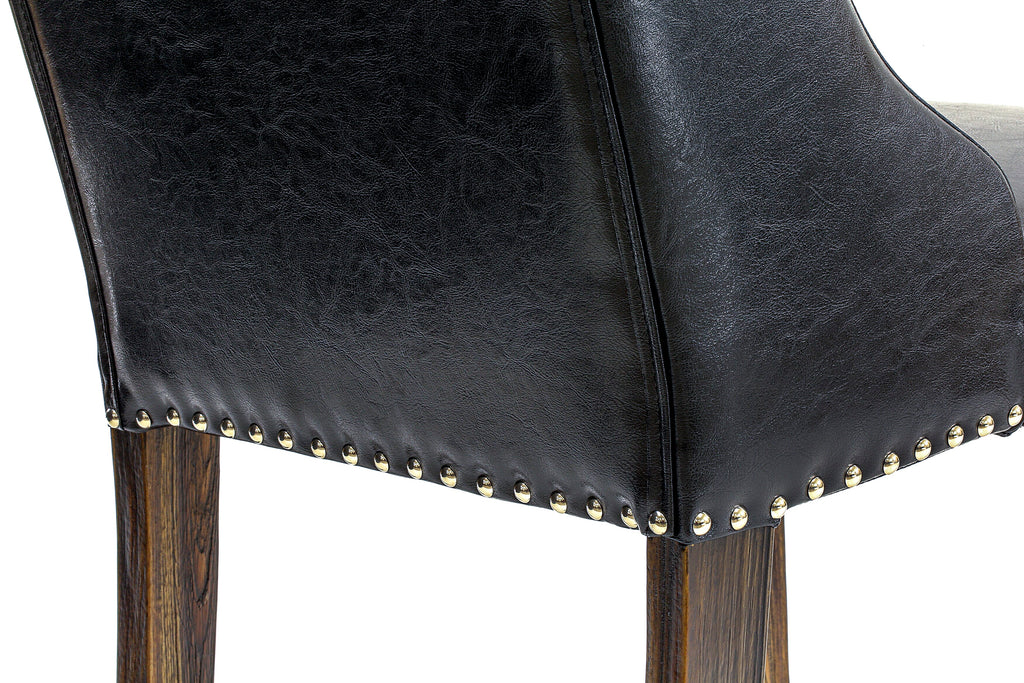 East West Furniture FOP7T49 Forney Parsons Dining Chairs - Button Tufted Nailhead Trim Black Faux Leather Padded Chairs