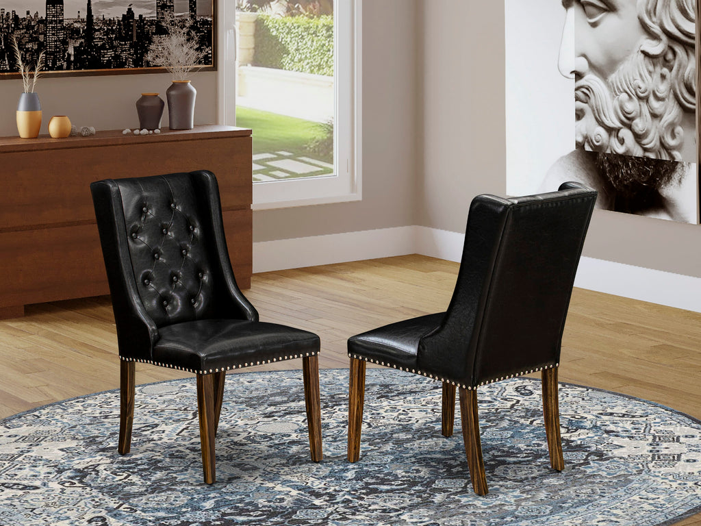 East West Furniture X777FO749-9 9-Piece Dinette Set - 8 Black Pu faux Leather Padded Chair Button Tufted with Nail heads and Rectangular Table - Distressed Jacobean Finish
