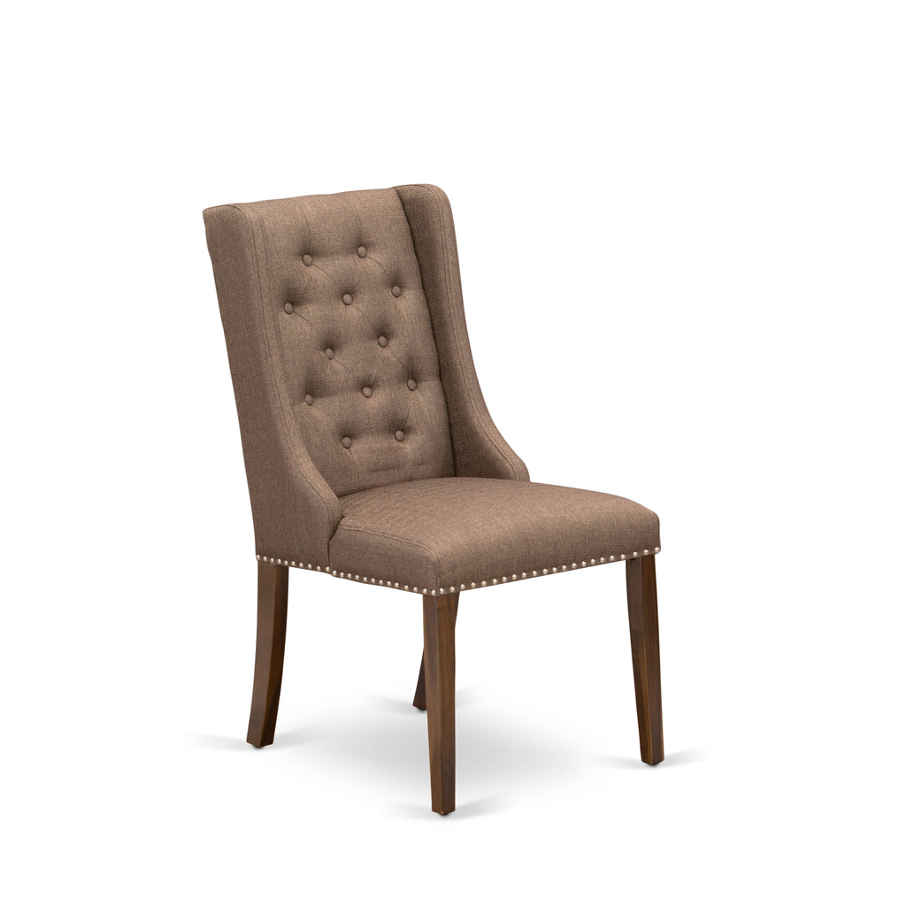 Luxe by East West Furniture NKFO5-AWA-18 - 5-piece dining table set consists of a kitchen table and 4 Brown Linen Fabric modern chairs with Button Tufted Chair Back - Antique Walnut finish.