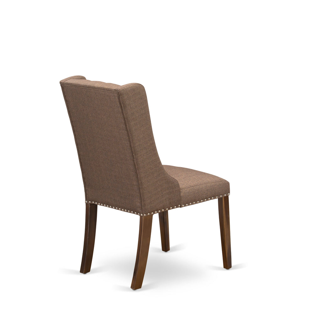 Luxe by East West Furniture NKFO7-AWA-18 - 7-piece dining room set includes a dinner table and 6 Brown Linen Fabric upholstered chairs with Button Tufted Chair Back - Antique Walnut finish.