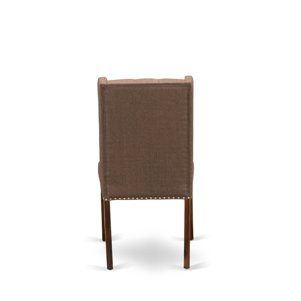 Luxe by East West Furniture - I8FO7-40N-18 - 7-Piece Dining Table Set Consist of A Wooden Kitchen Table and 6 Brown Linen Fabric Chair with Button Tufted Back, Antique Walnut