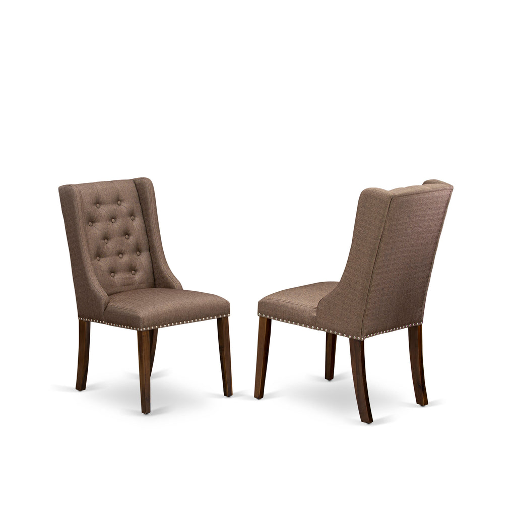 Luxe by East West Furniture NKFO7-AWA-18 - 7-piece dining room set includes a dinner table and 6 Brown Linen Fabric upholstered chairs with Button Tufted Chair Back - Antique Walnut finish.