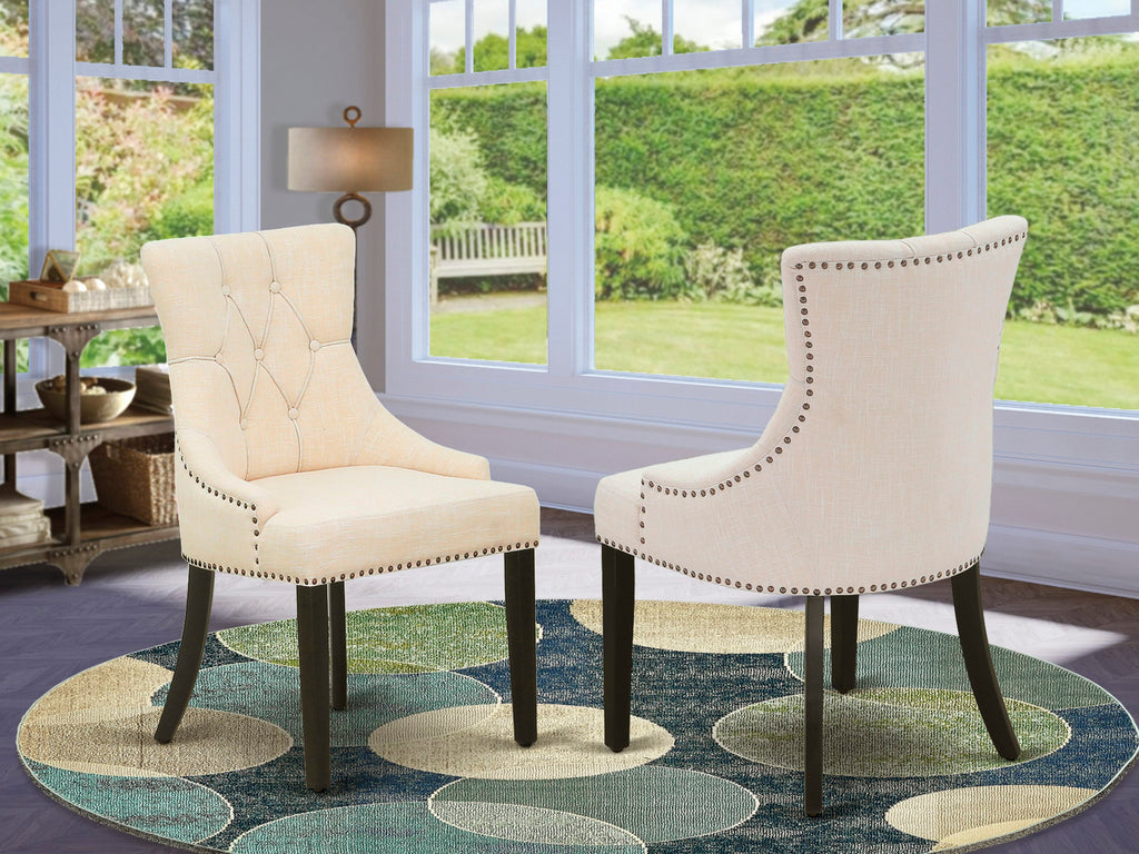 Luxe by East West Furniture NKFR9-SBB-02 - 9-piece dining set consists of a dining table & 8 Light Beige Linen Fabric kitchen chairs & black legs with Button Tufted Back - Sand Blasting Black finish.