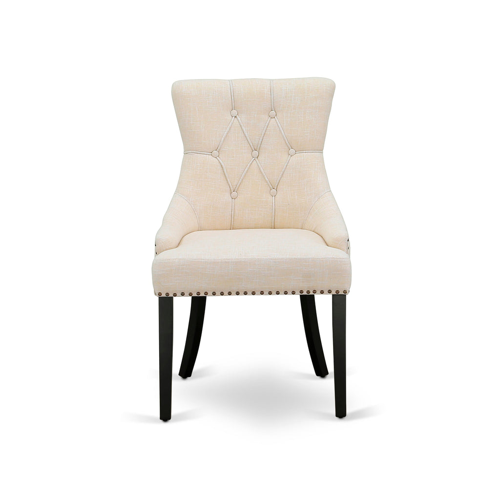 Luxe by East West Furniture NKFR9-SBB-02 - 9-piece dining set consists of a dining table & 8 Light Beige Linen Fabric kitchen chairs & black legs with Button Tufted Back - Sand Blasting Black finish.
