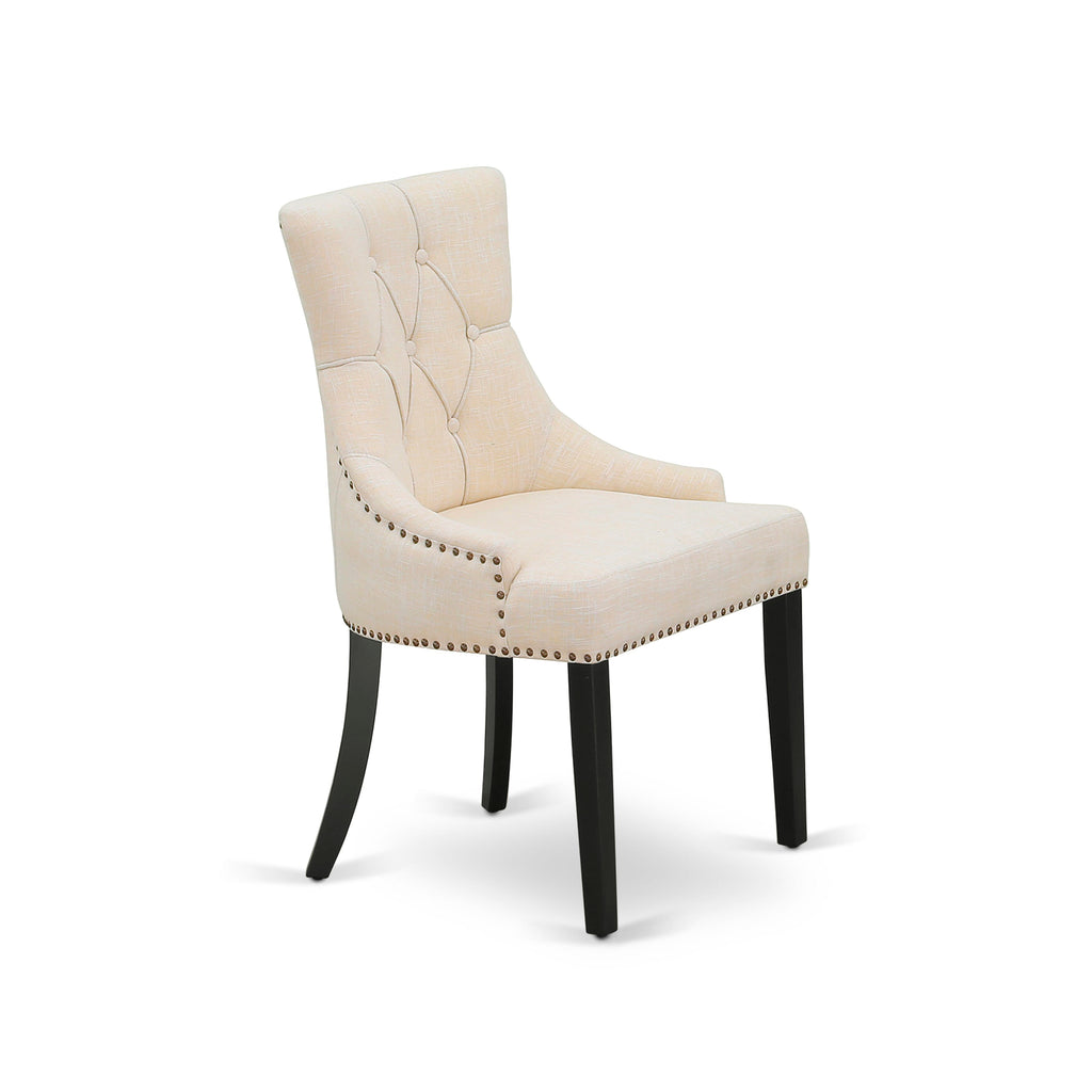 Luxe by East West Furniture NKFR7-SBB-02 - 7-piece dining set includes a dining table and 4 Light Beige Linen Fabric dining chairs & black legs with Button Tufted Chair Back - Sand Blasting Black finish.