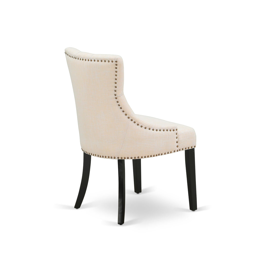 Luxe by East West Furniture NKFR7-SBB-02 - 7-piece dining set includes a dining table and 4 Light Beige Linen Fabric dining chairs & black legs with Button Tufted Chair Back - Sand Blasting Black finish.