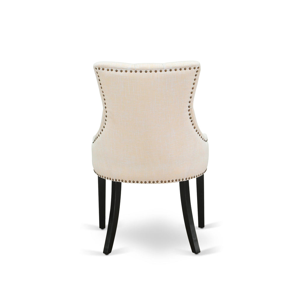 Luxe by East West Furniture NEFR7-SBB-02 - 7-piece dining set consists of a dinner table and 6 Light Beige Linen Fabric modern chairs & black legs with Button Tufted Back - Sand Blasting Black finish.