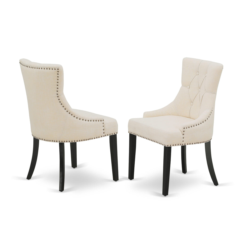 Luxe by East West Furniture NKFR9-SBB-02 - 9-piece dining set consists of a dining table & 8 Light Beige Linen Fabric kitchen chairs & black legs with Button Tufted Back - Sand Blasting Black finish.