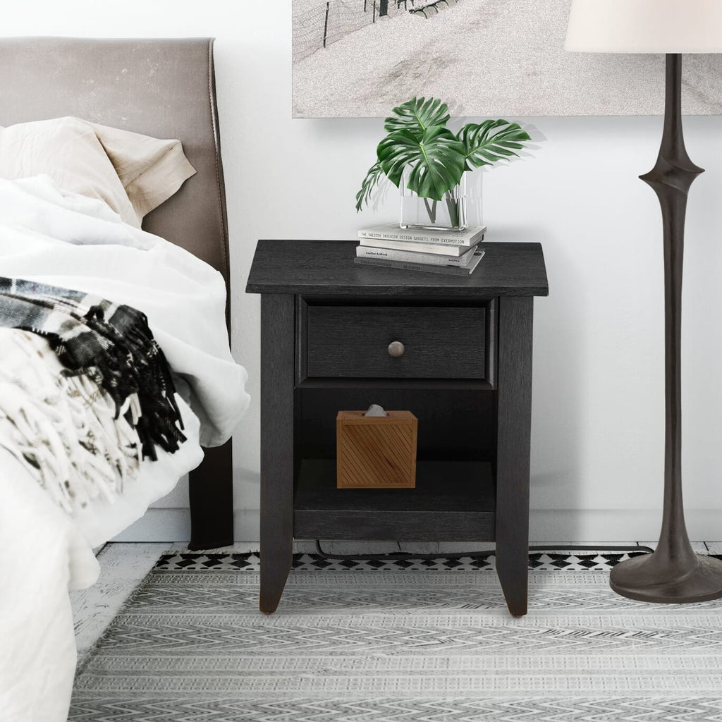 East West Furniture GA-06-ET Modern Nightstand Bedroom with 1 Wooden Drawer, Stable and Sturdy Constructed - Wire Brushed Black Finish