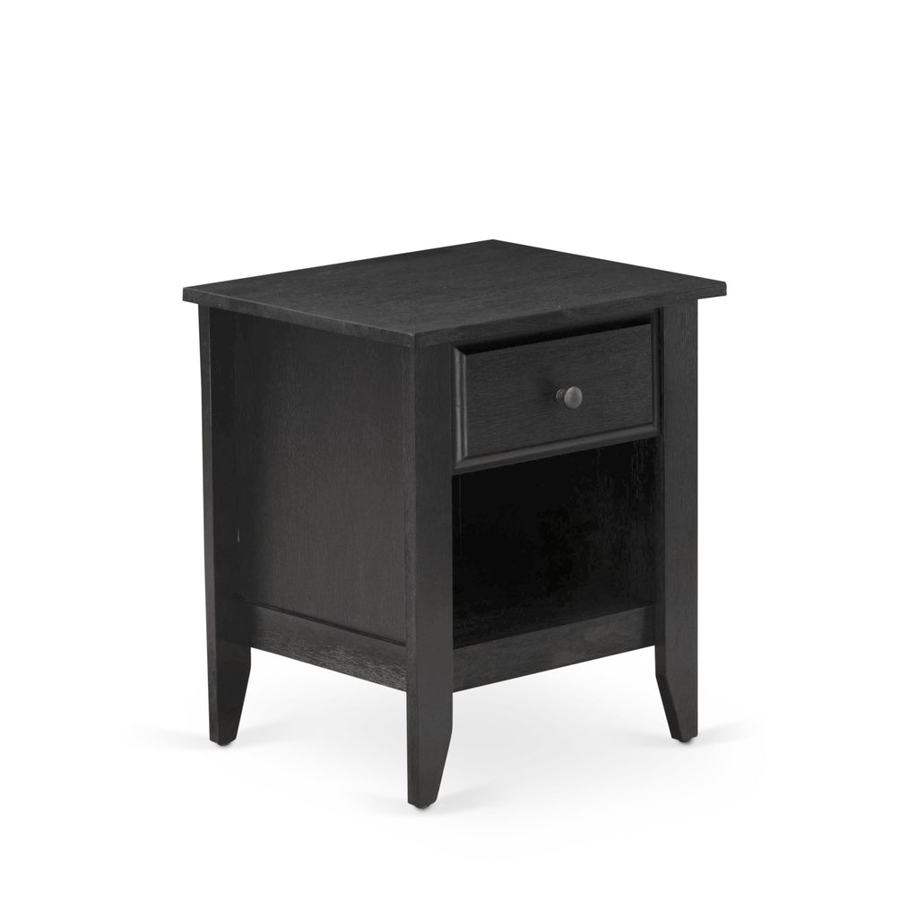 East West Furniture GA-06-ET Modern Nightstand Bedroom with 1 Wooden Drawer, Stable and Sturdy Constructed - Wire Brushed Black Finish