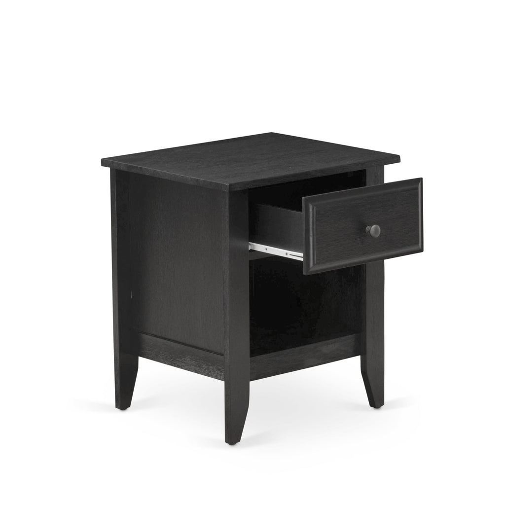 East West Furniture GA-06-ET Modern Nightstand Bedroom with 1 Wooden Drawer, Stable and Sturdy Constructed - Wire Brushed Black Finish