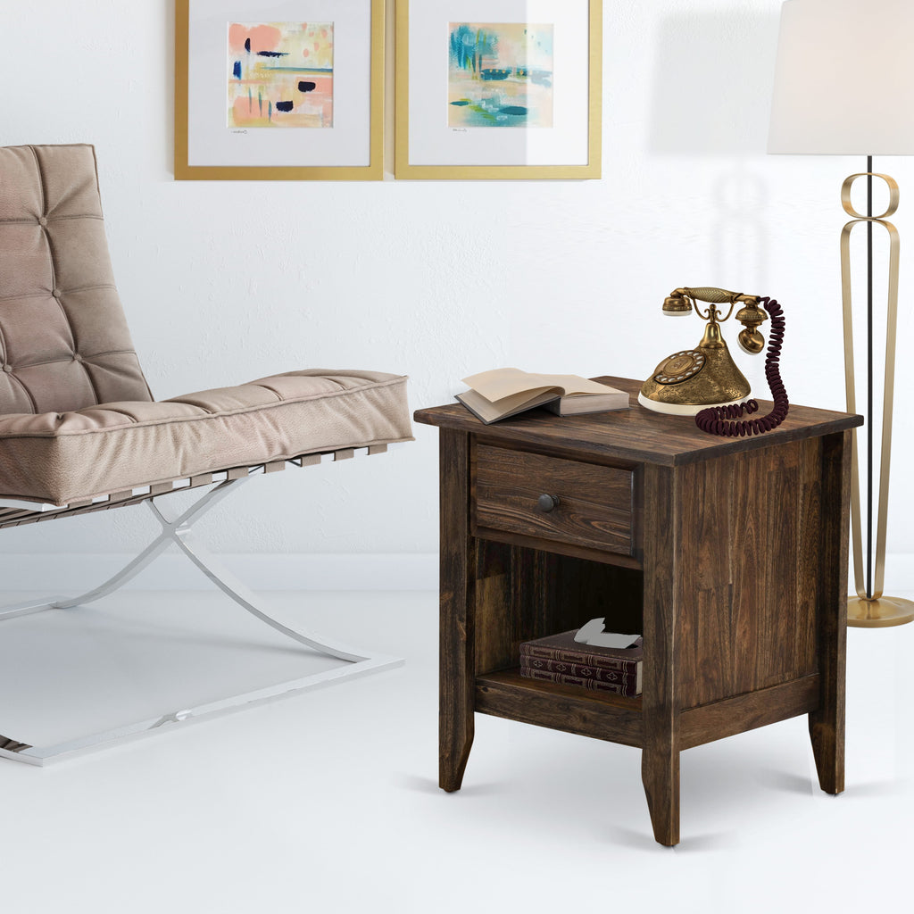 East West Furniture GA-07-ET Night stand For Bedroom with 1 Wooden Drawer, Stable and Sturdy Constructed - Distressed Jacobean Finish